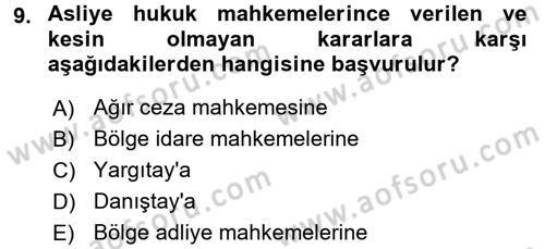 İdari Yargı Dersi 2016 - 2017 Yılı (Vize) Ara Sınav Soruları 9. Soru