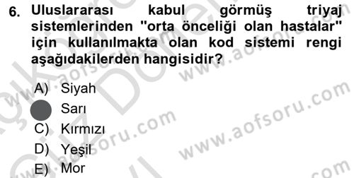 Afet Yönetiminde Sağlık Hizmetleri Dersi 2023 - 2024 Yılı (Vize) Ara Sınav Soruları 6. Soru