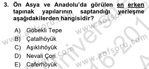 Anadolu Arkeolojisi Dersi 2016 - 2017 Yılı (Vize) Ara Sınav Soruları 3. Soru