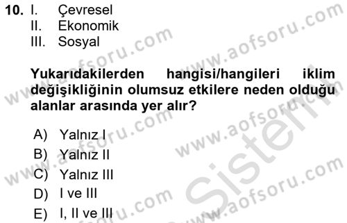 Temel Afet Bilgisi Dersi 2024 - 2025 Yılı (Vize) Ara Sınav Soruları 10. Soru