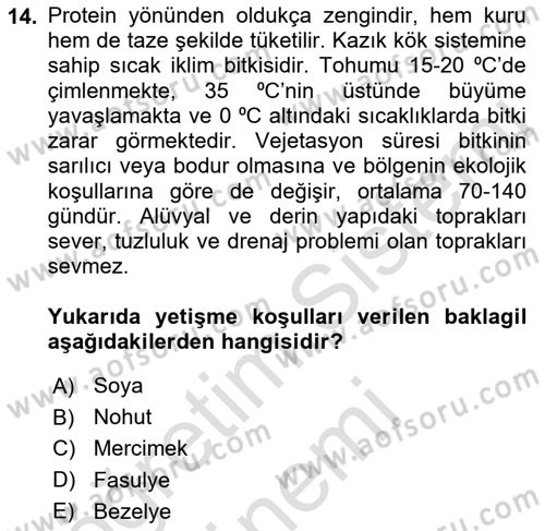 Gıda Coğrafyası Dersi 2021 - 2022 Yılı (Vize) Ara Sınav Soruları 14. Soru