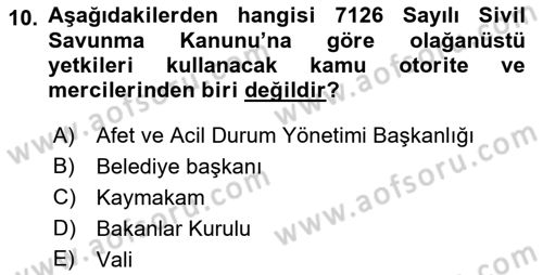 Afet Risk Azaltma Politikaları Dersi 2021 - 2022 Yılı (Final) Dönem Sonu Sınav Soruları 10. Soru