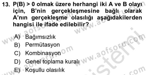 Veri Analizi Ve Değerlendirme Dersi 2023 - 2024 Yılı (Vize) Ara Sınav Soruları 13. Soru