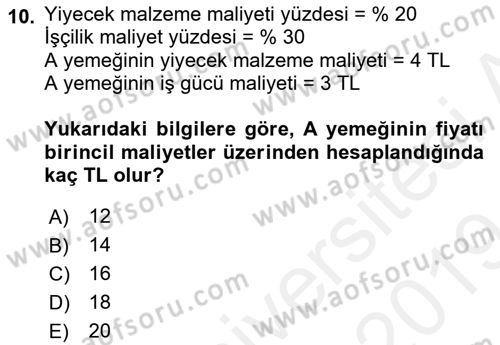 Menü Yönetimi Dersi 2018 - 2019 Yılı (Final) Dönem Sonu Sınav Soruları 10. Soru