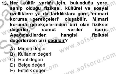 Arkeolojik Alan Yönetimi Dersi 2014 - 2015 Yılı (Final) Dönem Sonu Sınav Soruları 13. Soru