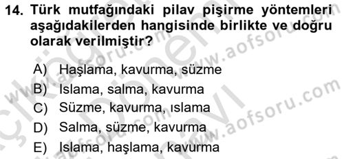 Türk Mutfak Kültürü Dersi 2019 - 2020 Yılı (Final) Dönem Sonu Sınav Soruları 14. Soru