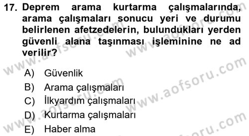 Arama Kurtarma Bilgisi ve Etik Değerler Dersi 2018 - 2019 Yılı (Vize) Ara Sınav Soruları 17. Soru