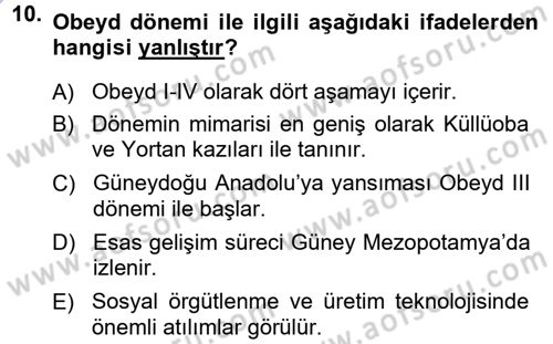 Anadolu Arkeolojisi Dersi 2013 - 2014 Yılı (Vize) Ara Sınav Soruları 10. Soru