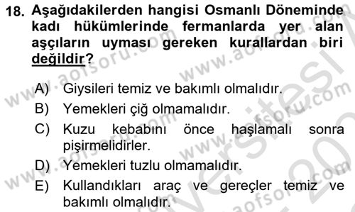 Türk Mutfak Kültürü Dersi 2020 - 2021 Yılı Yaz Okulu Sınav Soruları 18. Soru