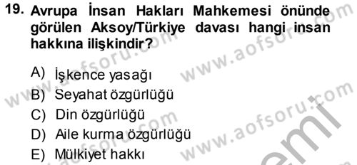 İnsan Hakları Ve Kamu Özgürlükleri Dersi 2013 - 2014 Yılı (Final) Dönem Sonu Sınav Soruları 19. Soru