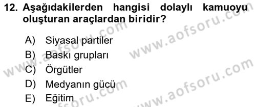 Acil Durum ve Afet Farkındalık Eğitimi Dersi 2019 - 2020 Yılı (Vize) Ara Sınav Soruları 12. Soru