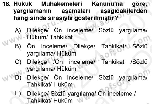 Hukuk Dili Ve Adli Yazışmalar Dersi 2017 - 2018 Yılı (Vize) Ara Sınav Soruları 18. Soru