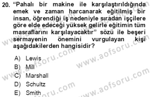 Göç Ve Göçmen Sorunları Dersi 2019 - 2020 Yılı (Vize) Ara Sınav Soruları 20. Soru