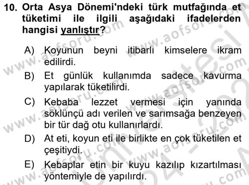 Türk Mutfak Kültürü Dersi 2024 - 2025 Yılı (Vize) Ara Sınav Soruları 10. Soru
