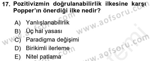 Sosyal Bilimlerde Araştırma Yöntemleri Dersi 2018 - 2019 Yılı (Vize) Ara Sınav Soruları 17. Soru