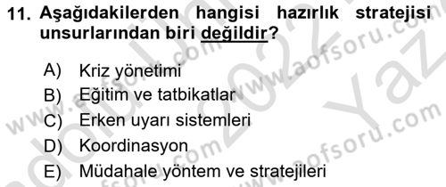 Afet Yönetimi 1 Dersi 2022 - 2023 Yılı Yaz Okulu Sınav Soruları 11. Soru
