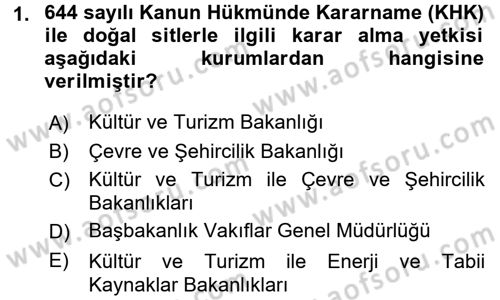 Arkeolojik Alan Yönetimi Dersi 2015 - 2016 Yılı (Final) Dönem Sonu Sınav Soruları 1. Soru