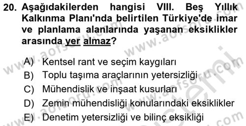 Afet Yönetimi 2 Dersi 2023 - 2024 Yılı (Final) Dönem Sonu Sınav Soruları 20. Soru