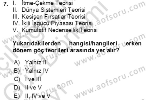 Göç Ve Göçmen Sorunları Dersi 2023 - 2024 Yılı (Vize) Ara Sınav Soruları 7. Soru