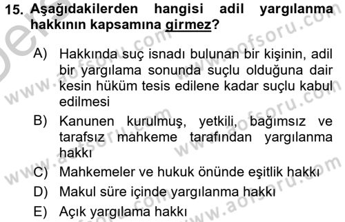 İnsan Hakları Ve Kamu Özgürlükleri Dersi 2016 - 2017 Yılı 3 Ders Sınav Soruları 15. Soru