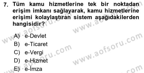 Büro Teknolojileri Dersi 2021 - 2022 Yılı (Vize) Ara Sınav Soruları 7. Soru