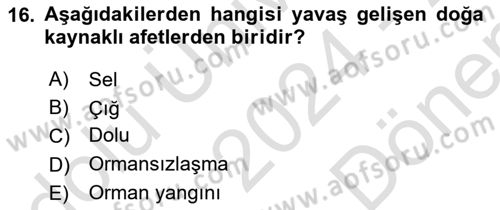 Afet Risk Azaltma Politikaları Dersi 2024 - 2025 Yılı (Final) Dönem Sonu Sınav Soruları 16. Soru