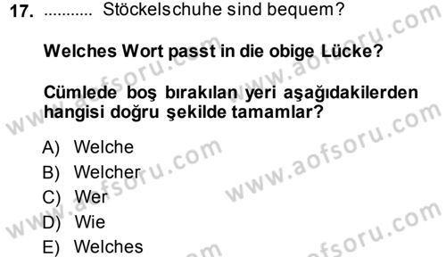 Almanca 1 Dersi 2013 - 2014 Yılı (Final) Dönem Sonu Sınav Soruları 17. Soru