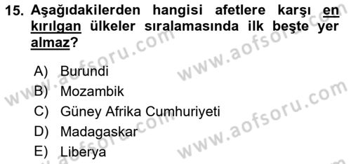 Afet Psikolojisi ve Sosyolojisi Dersi 2018 - 2019 Yılı Yaz Okulu Sınav Soruları 15. Soru