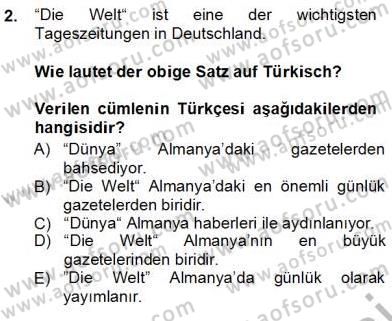 Turizm İçin Almanca 1 Dersi 2012 - 2013 Yılı (Vize) Ara Sınav Soruları 2. Soru