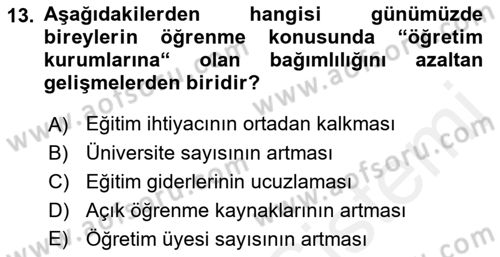 Büro Teknolojileri Dersi 2018 - 2019 Yılı (Vize) Ara Sınav Soruları 13. Soru