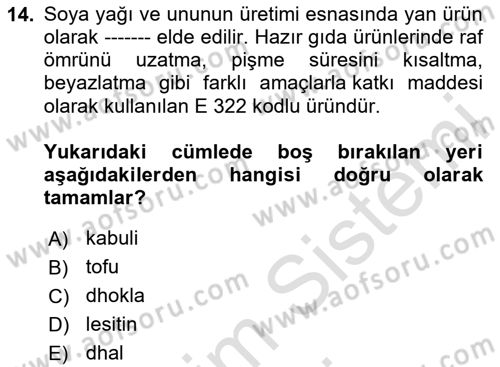 Gıda Coğrafyası Dersi 2024 - 2025 Yılı (Vize) Ara Sınav Soruları 14. Soru