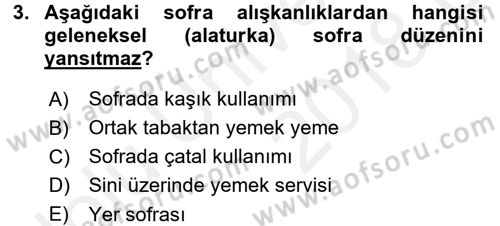 Türk Mutfak Kültürü Dersi 2017 - 2018 Yılı 3 Ders Sınav Soruları 3. Soru