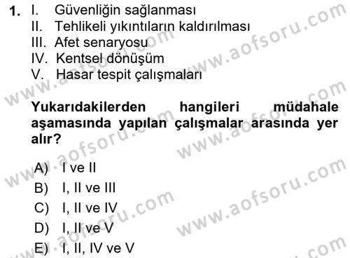 Afet Yönetimi 1 Dersi 2022 - 2023 Yılı (Vize) Ara Sınav Soruları 1. Soru