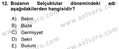 İçecek Bilgisi Dersi 2022 - 2023 Yılı Yaz Okulu Sınav Soruları 12. Soru