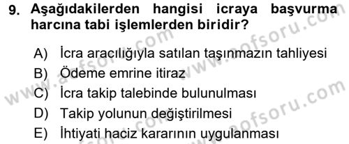 Damga Vergisi Ve Harçlar Bilgisi Dersi 2015 - 2016 Yılı (Final) Dönem Sonu Sınav Soruları 9. Soru