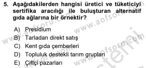 Yemek Sosyolojisi Dersi 2024 - 2025 Yılı (Vize) Ara Sınav Soruları 5. Soru