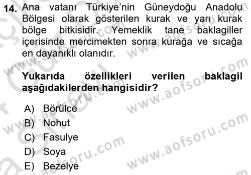 Gıda Coğrafyası Dersi 2023 - 2024 Yılı (Vize) Ara Sınav Soruları 14. Soru