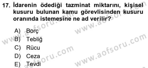 İdari Yargı Dersi 2022 - 2023 Yılı Yaz Okulu Sınav Soruları 17. Soru