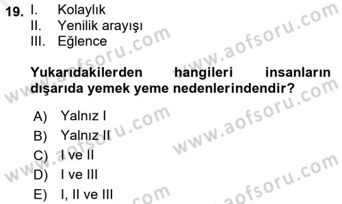 Gastronomi Tarihi Dersi 2018 - 2019 Yılı (Final) Dönem Sonu Sınav Soruları 19. Soru