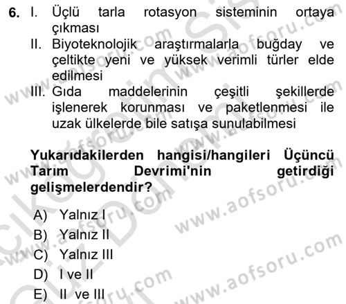 Gıda Coğrafyası Dersi 2023 - 2024 Yılı (Vize) Ara Sınav Soruları 6. Soru