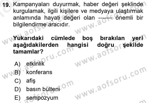 Acil Durum ve Afet Farkındalık Eğitimi Dersi 2018 - 2019 Yılı (Vize) Ara Sınav Soruları 19. Soru