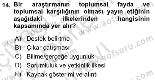 Sosyal Bilimlerde Araştırma Yöntemleri Dersi 2025 - 2026 Yılı (Final) Dönem Sonu Sınav Soruları 14. Soru