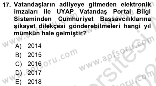 Mesleki Bilgisayar Ve Uyap Dersi 2022 - 2023 Yılı (Final) Dönem Sonu Sınav Soruları 17. Soru