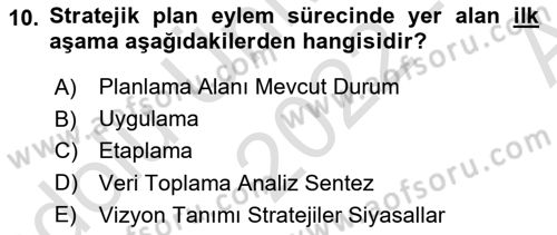 Kent, Planlama ve Afet Risk Yönetimi Dersi 2022 - 2023 Yılı (Vize) Ara Sınav Soruları 10. Soru