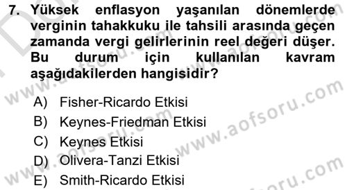 Afet Ekonomisi Ve Sigortacılığı Dersi 2023 - 2024 Yılı (Final) Dönem Sonu Sınav Soruları 7. Soru