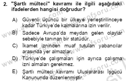 Göç Ve Göçmen Sorunları Dersi 2019 - 2020 Yılı (Vize) Ara Sınav Soruları 2. Soru