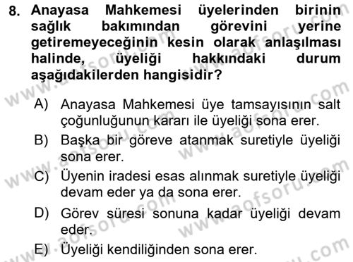 İdari Yargı Dersi 2018 - 2019 Yılı (Vize) Ara Sınav Soruları 8. Soru