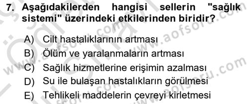 Afet Tıbbı ve Yönetim İlkeleri Dersi 2021 - 2022 Yılı Yaz Okulu Sınav Soruları 7. Soru