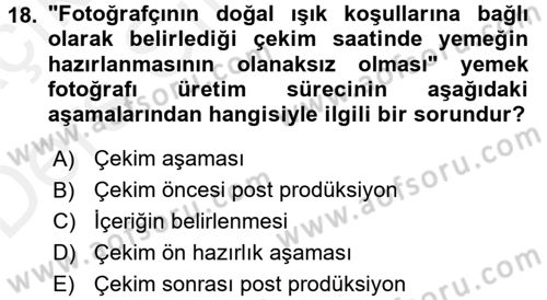 Gastronomi Ve Medya Dersi 2017 - 2018 Yılı 3 Ders Sınav Soruları 18. Soru