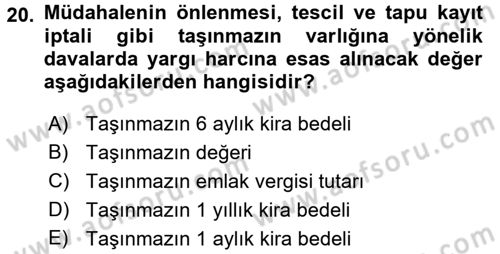 Damga Vergisi Ve Harçlar Bilgisi Dersi 2015 - 2016 Yılı (Final) Dönem Sonu Sınav Soruları 20. Soru